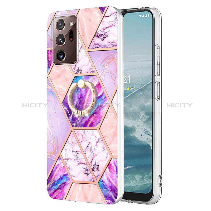 Custodia Silicone Gel Morbida Fantasia Modello Cover con Anello Supporto Y01B per Samsung Galaxy Note 20 Ultra 5G Lavanda