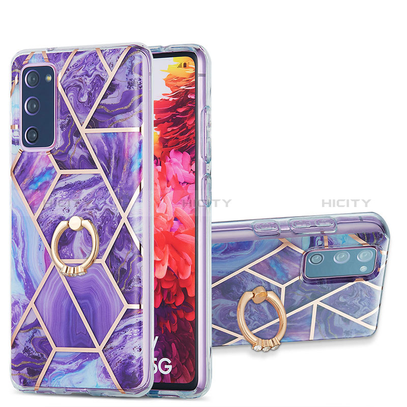 Custodia Silicone Gel Morbida Fantasia Modello Cover con Anello Supporto Y01B per Samsung Galaxy S20 FE 4G Viola