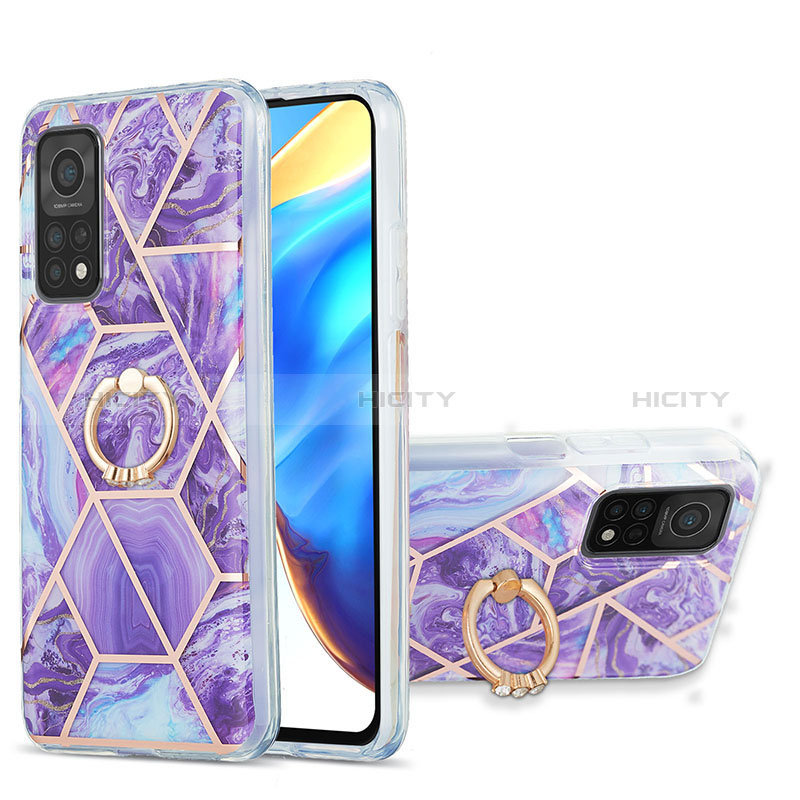 Custodia Silicone Gel Morbida Fantasia Modello Cover con Anello Supporto Y01B per Xiaomi Mi 10T 5G Viola