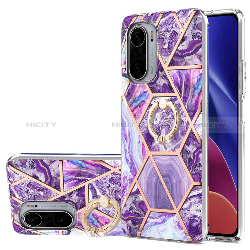 Custodia Silicone Gel Morbida Fantasia Modello Cover con Anello Supporto Y01B per Xiaomi Mi 11X Pro 5G Viola