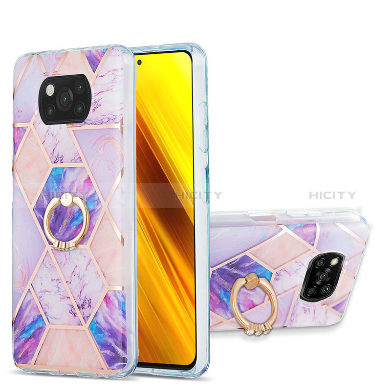 Custodia Silicone Gel Morbida Fantasia Modello Cover con Anello Supporto Y01B per Xiaomi Poco X3 Pro Lavanda