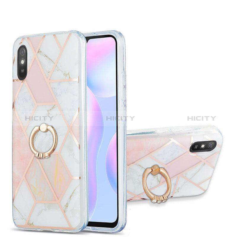 Custodia Silicone Gel Morbida Fantasia Modello Cover con Anello Supporto Y01B per Xiaomi Redmi 9AT Rosa