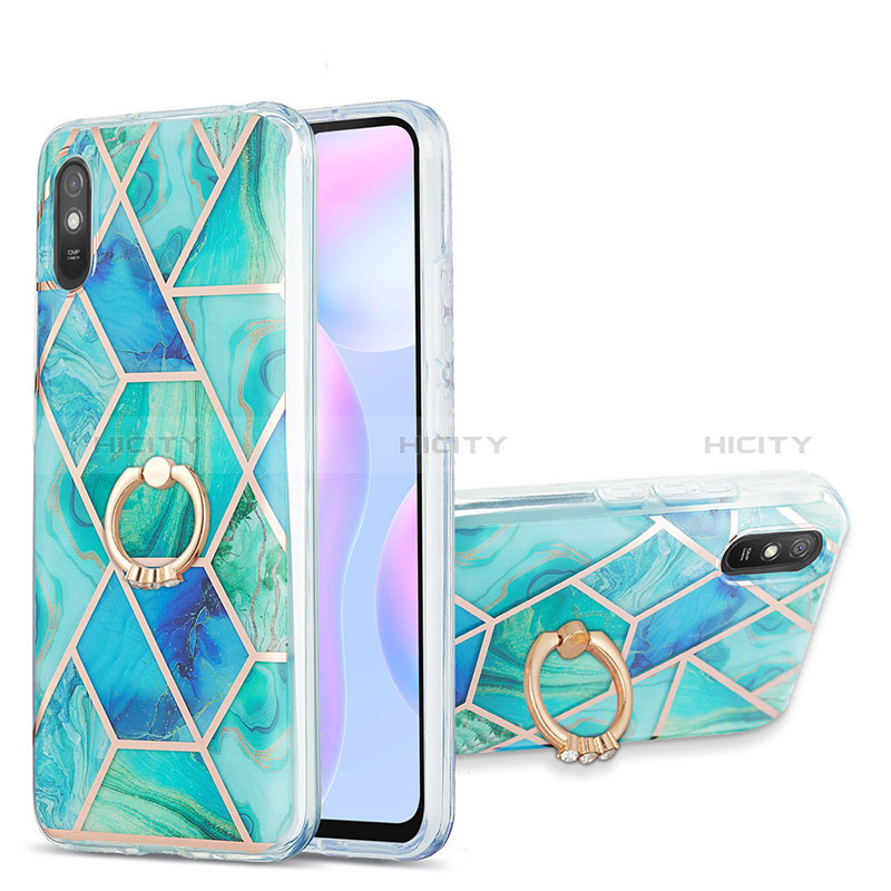 Custodia Silicone Gel Morbida Fantasia Modello Cover con Anello Supporto Y01B per Xiaomi Redmi 9AT Verde