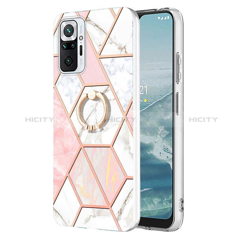 Custodia Silicone Gel Morbida Fantasia Modello Cover con Anello Supporto Y01B per Xiaomi Redmi Note 10 Pro 4G Rosa