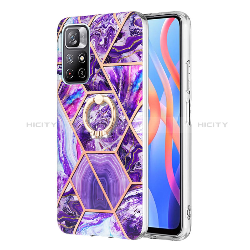 Custodia Silicone Gel Morbida Fantasia Modello Cover con Anello Supporto Y01B per Xiaomi Redmi Note 11 5G Viola