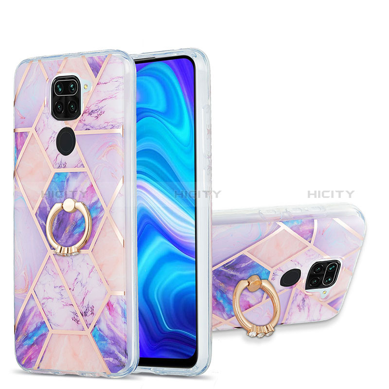 Custodia Silicone Gel Morbida Fantasia Modello Cover con Anello Supporto Y01B per Xiaomi Redmi Note 9 Lavanda