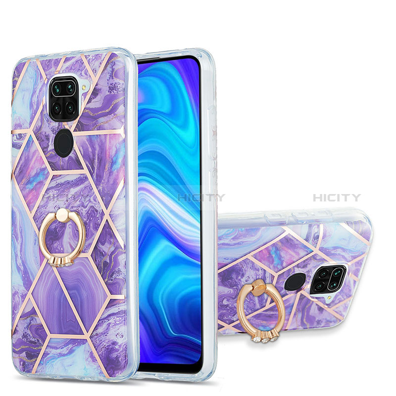 Custodia Silicone Gel Morbida Fantasia Modello Cover con Anello Supporto Y01B per Xiaomi Redmi Note 9 Viola