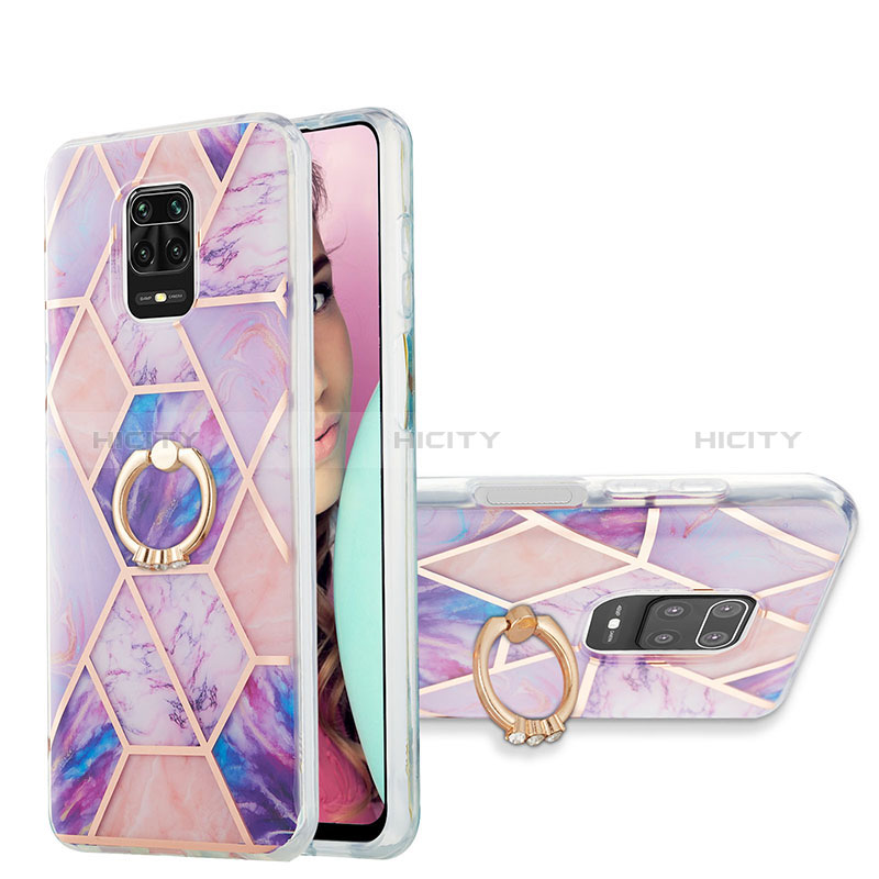 Custodia Silicone Gel Morbida Fantasia Modello Cover con Anello Supporto Y01B per Xiaomi Redmi Note 9S Lavanda