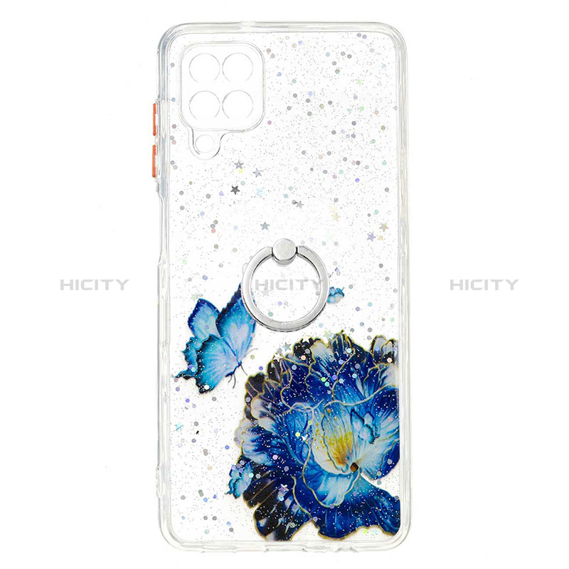 Custodia Silicone Gel Morbida Fantasia Modello Cover con Anello Supporto Y01X per Samsung Galaxy A12 Nacho Blu