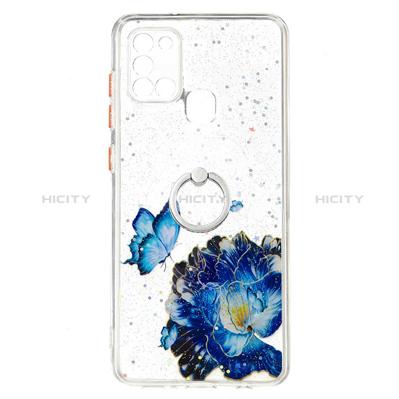 Custodia Silicone Gel Morbida Fantasia Modello Cover con Anello Supporto Y01X per Samsung Galaxy A21s Blu