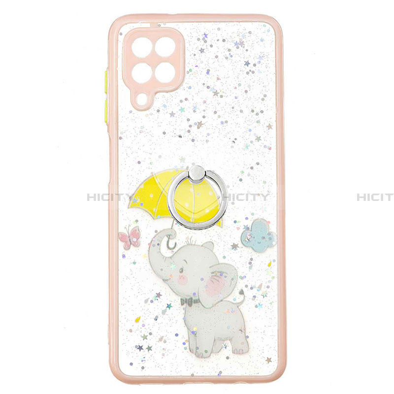 Custodia Silicone Gel Morbida Fantasia Modello Cover con Anello Supporto Y01X per Samsung Galaxy A22 4G Giallo