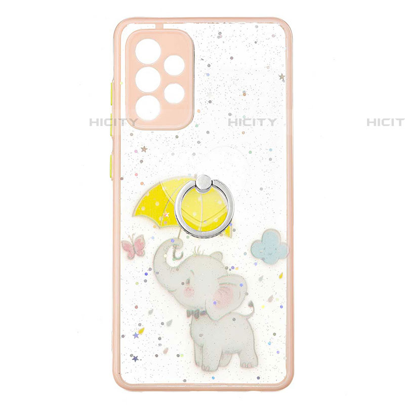 Custodia Silicone Gel Morbida Fantasia Modello Cover con Anello Supporto Y01X per Samsung Galaxy A72 4G Giallo