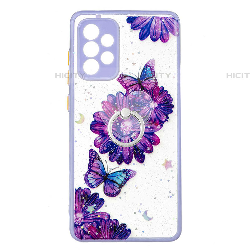 Custodia Silicone Gel Morbida Fantasia Modello Cover con Anello Supporto Y01X per Samsung Galaxy A72 4G Viola