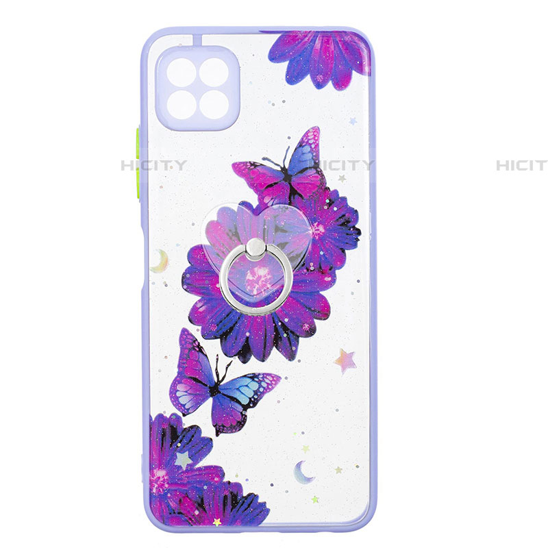 Custodia Silicone Gel Morbida Fantasia Modello Cover con Anello Supporto Y01X per Samsung Galaxy F42 5G Viola