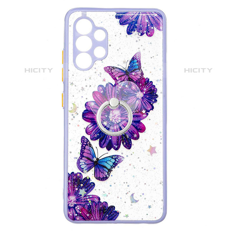 Custodia Silicone Gel Morbida Fantasia Modello Cover con Anello Supporto Y01X per Samsung Galaxy M32 5G Viola