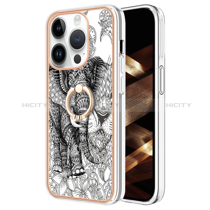 Custodia Silicone Gel Morbida Fantasia Modello Cover con Anello Supporto Y02B per Apple iPhone 14 Pro