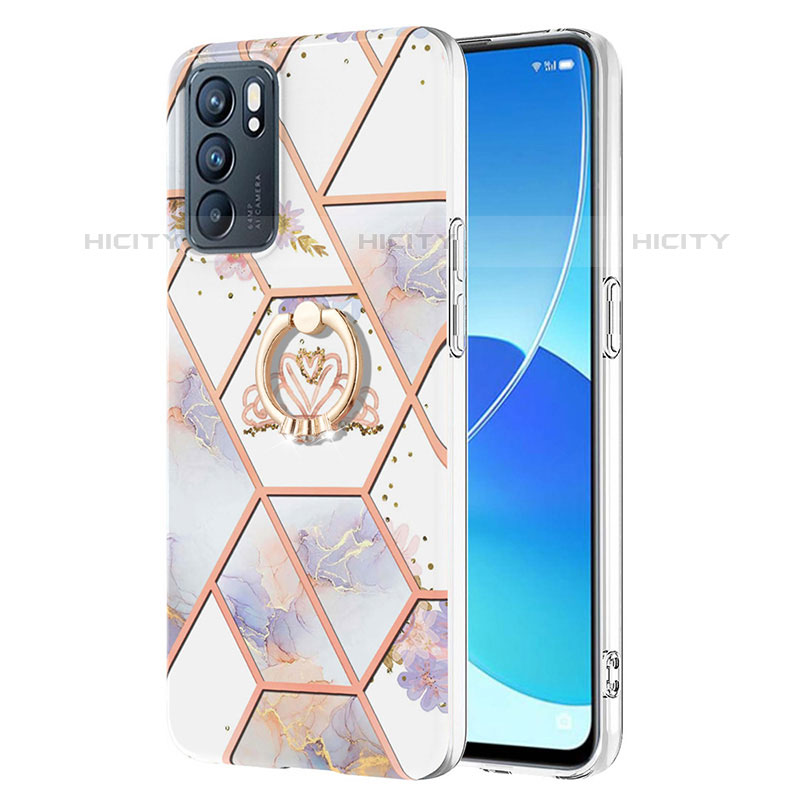 Custodia Silicone Gel Morbida Fantasia Modello Cover con Anello Supporto Y02B per Oppo Reno6 5G Grigio