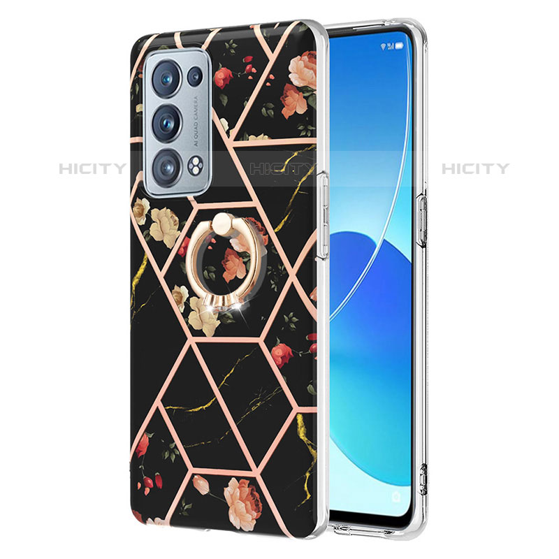 Custodia Silicone Gel Morbida Fantasia Modello Cover con Anello Supporto Y02B per Oppo Reno6 Pro+ Plus 5G Nero