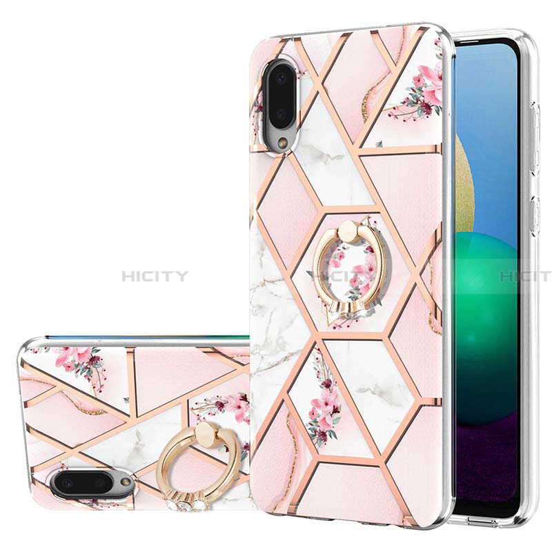 Custodia Silicone Gel Morbida Fantasia Modello Cover con Anello Supporto Y02B per Samsung Galaxy A02 Rosa