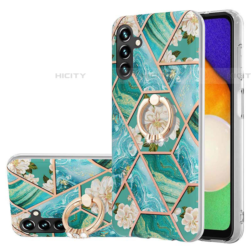 Custodia Silicone Gel Morbida Fantasia Modello Cover con Anello Supporto Y02B per Samsung Galaxy A04s Verde