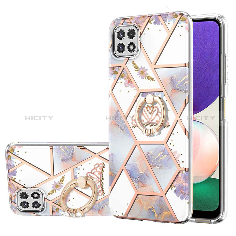 Custodia Silicone Gel Morbida Fantasia Modello Cover con Anello Supporto Y02B per Samsung Galaxy A22s 5G Grigio