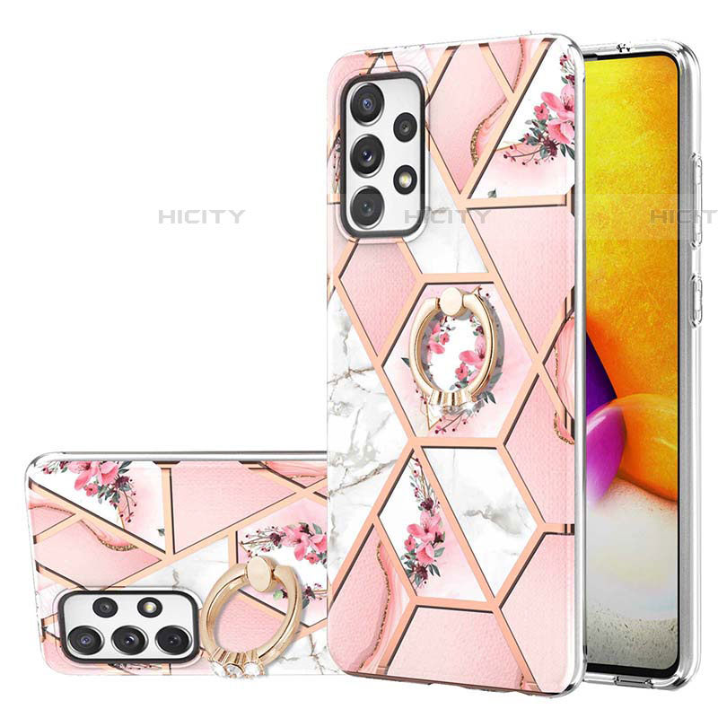 Custodia Silicone Gel Morbida Fantasia Modello Cover con Anello Supporto Y02B per Samsung Galaxy A72 5G Rosa