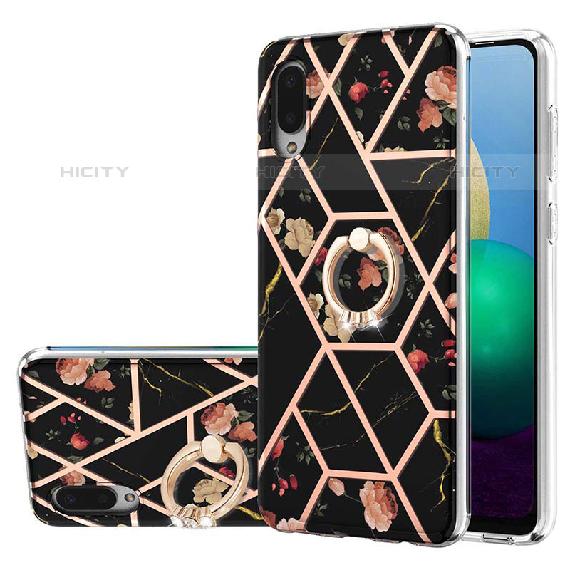 Custodia Silicone Gel Morbida Fantasia Modello Cover con Anello Supporto Y02B per Samsung Galaxy M02 Nero