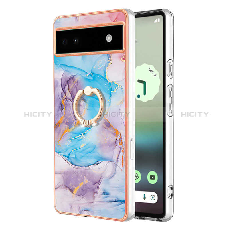 Custodia Silicone Gel Morbida Fantasia Modello Cover con Anello Supporto Y03B per Google Pixel 6a 5G Blu