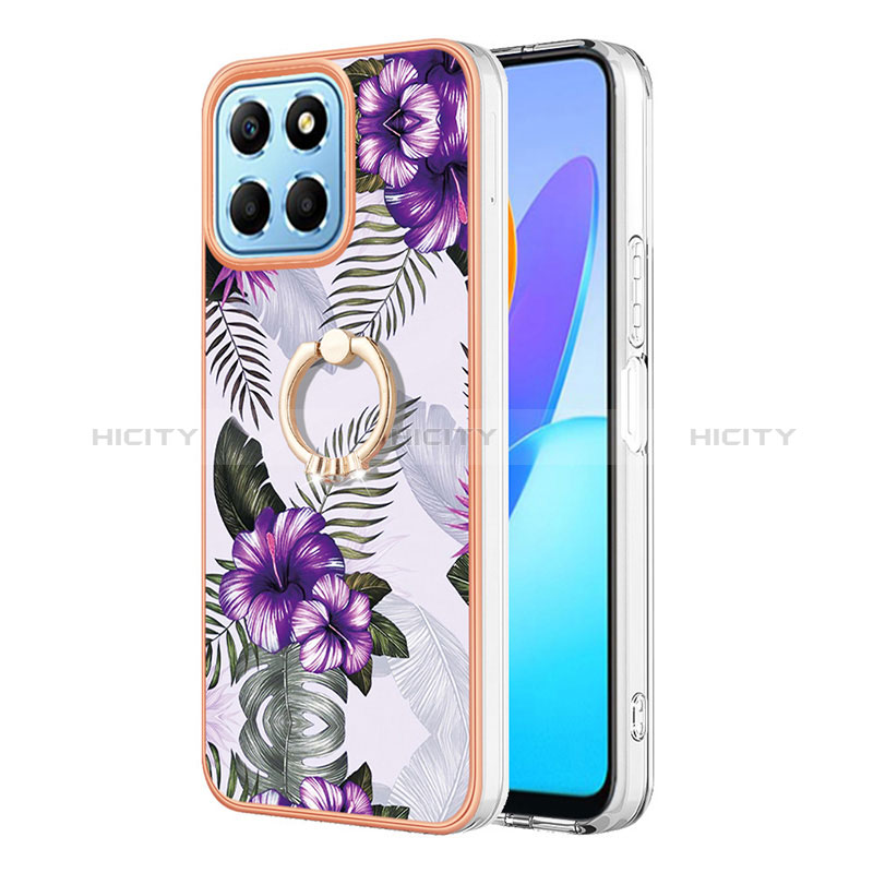 Custodia Silicone Gel Morbida Fantasia Modello Cover con Anello Supporto Y03B per Huawei Honor 70 Lite 5G Viola