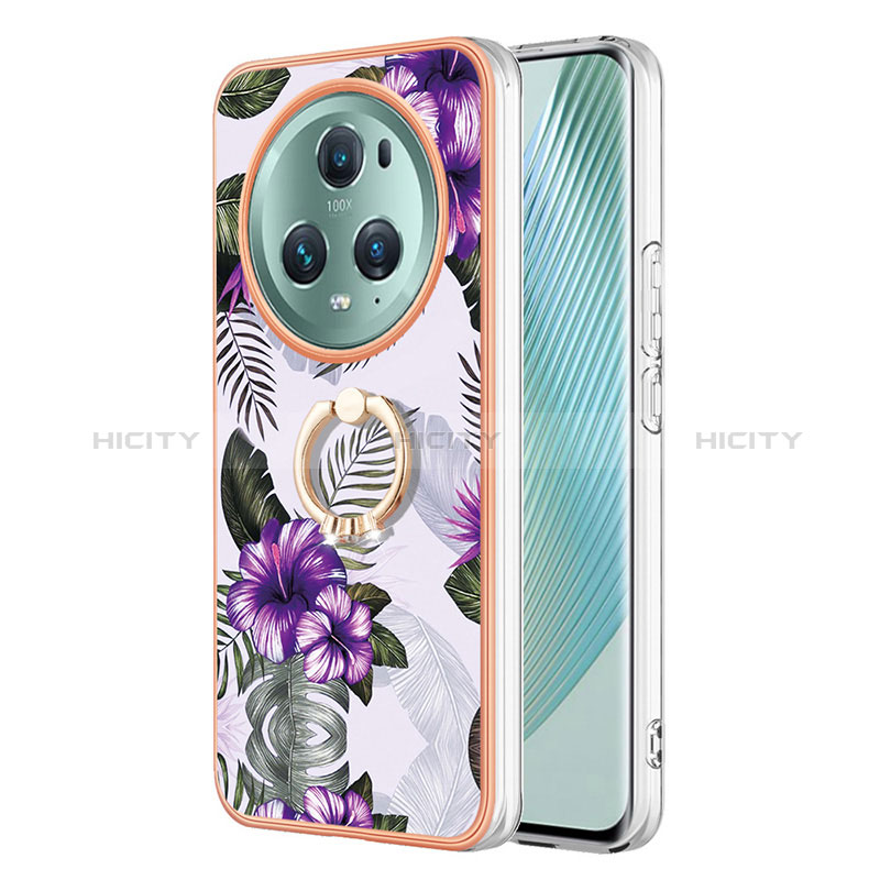 Custodia Silicone Gel Morbida Fantasia Modello Cover con Anello Supporto Y03B per Huawei Honor Magic5 Pro 5G Viola