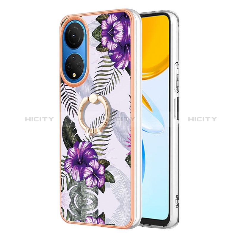 Custodia Silicone Gel Morbida Fantasia Modello Cover con Anello Supporto Y03B per Huawei Honor X7 Viola