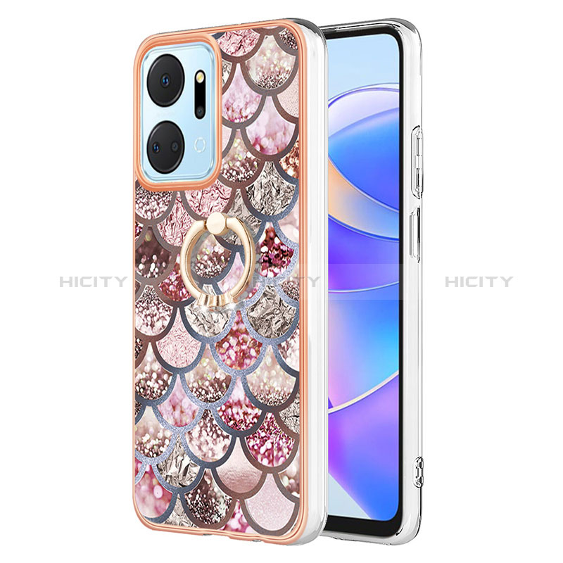 Custodia Silicone Gel Morbida Fantasia Modello Cover con Anello Supporto Y03B per Huawei Honor X7a Marrone