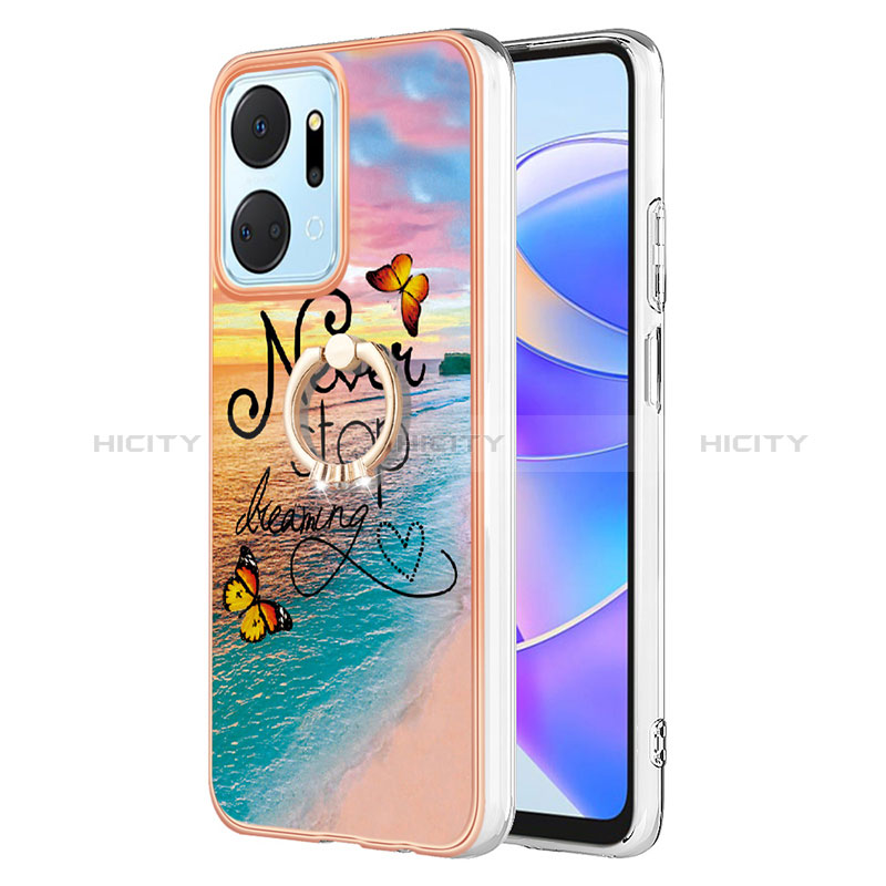 Custodia Silicone Gel Morbida Fantasia Modello Cover con Anello Supporto Y03B per Huawei Honor X7a Multicolore