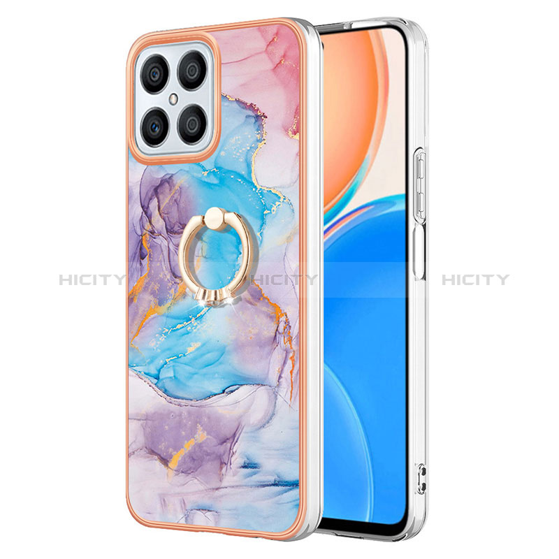 Custodia Silicone Gel Morbida Fantasia Modello Cover con Anello Supporto Y03B per Huawei Honor X8 4G Blu