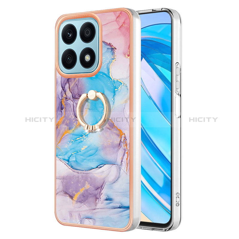 Custodia Silicone Gel Morbida Fantasia Modello Cover con Anello Supporto Y03B per Huawei Honor X8a 4G Blu