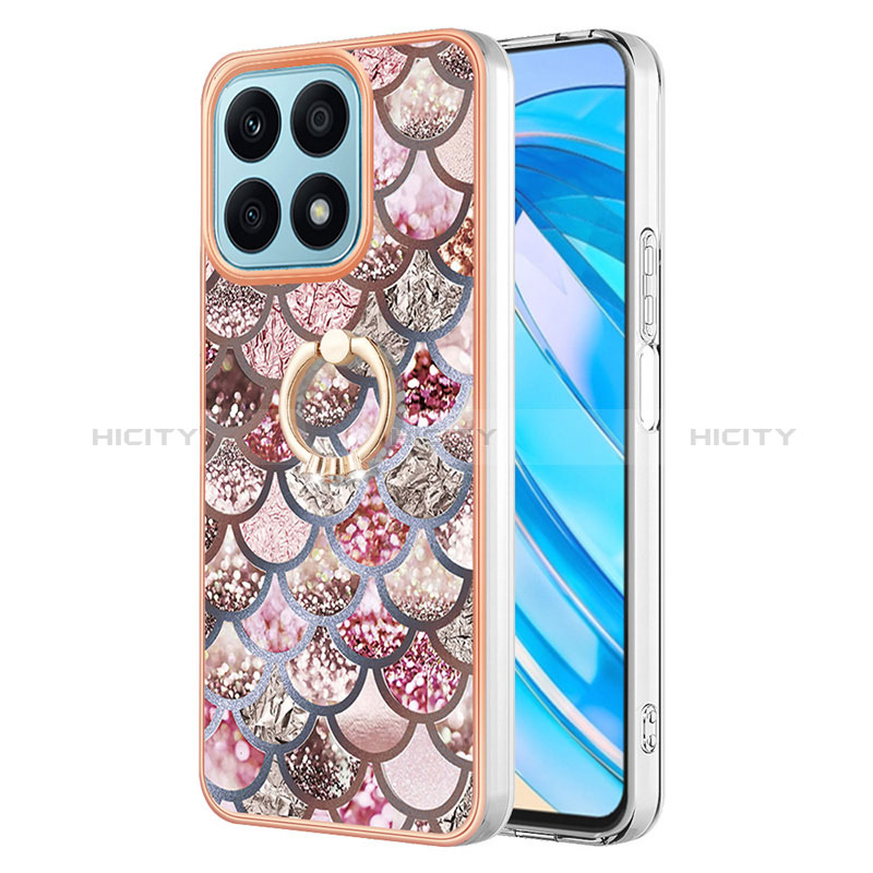 Custodia Silicone Gel Morbida Fantasia Modello Cover con Anello Supporto Y03B per Huawei Honor X8a 4G Marrone