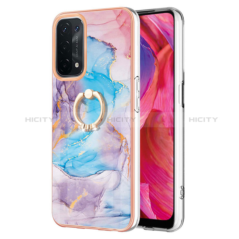 Custodia Silicone Gel Morbida Fantasia Modello Cover con Anello Supporto Y03B per Oppo A74 5G Blu