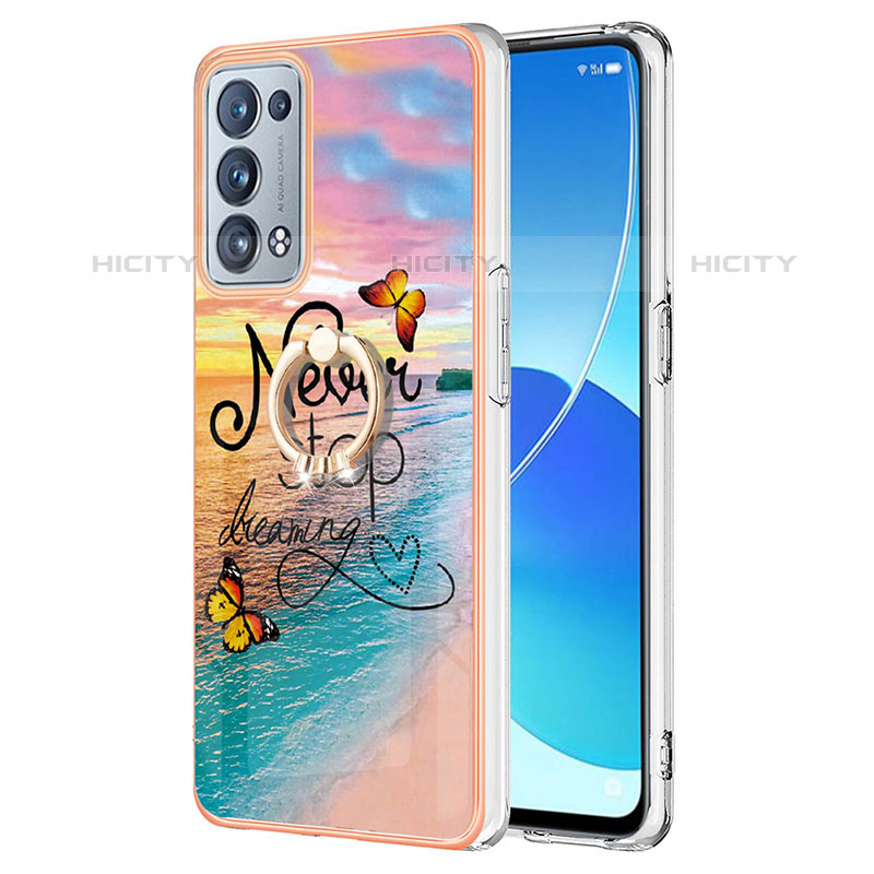 Custodia Silicone Gel Morbida Fantasia Modello Cover con Anello Supporto Y03B per Oppo Reno6 Pro 5G Multicolore