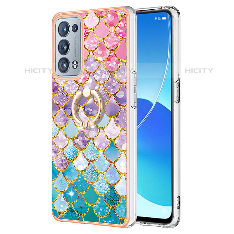 Custodia Silicone Gel Morbida Fantasia Modello Cover con Anello Supporto Y03B per Oppo Reno6 Pro+ Plus 5G Colorato