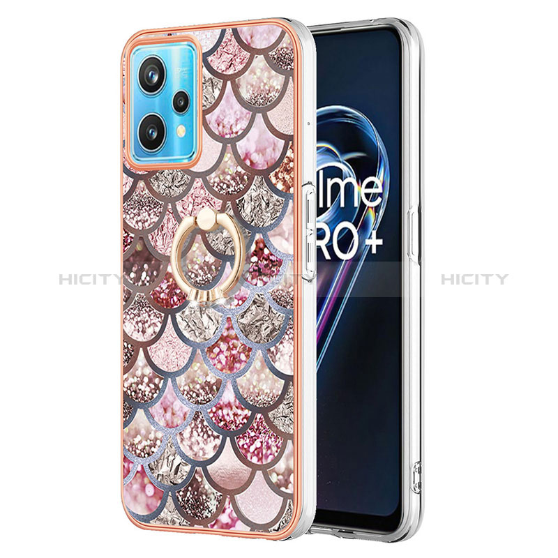 Custodia Silicone Gel Morbida Fantasia Modello Cover con Anello Supporto Y03B per Realme 9 Pro 5G Marrone