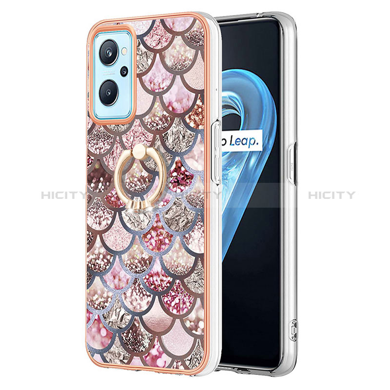 Custodia Silicone Gel Morbida Fantasia Modello Cover con Anello Supporto Y03B per Realme 9i 4G Marrone