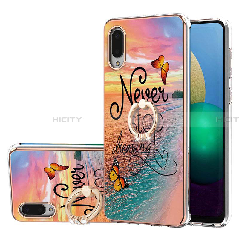 Custodia Silicone Gel Morbida Fantasia Modello Cover con Anello Supporto Y03B per Samsung Galaxy A02 Multicolore