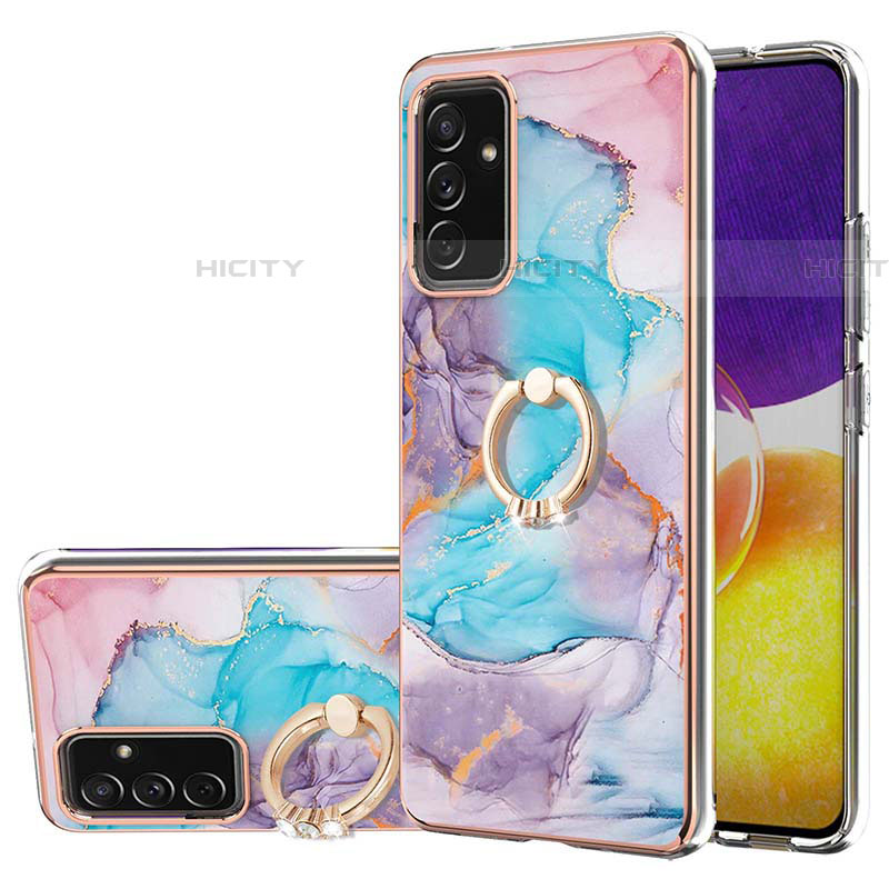 Custodia Silicone Gel Morbida Fantasia Modello Cover con Anello Supporto Y03B per Samsung Galaxy A05s Blu