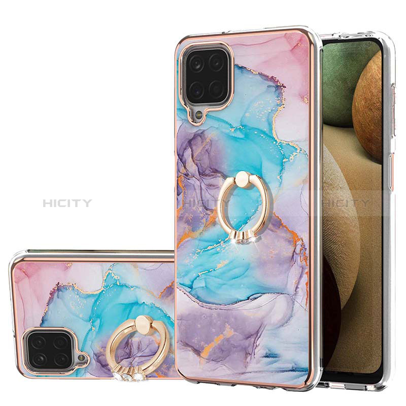 Custodia Silicone Gel Morbida Fantasia Modello Cover con Anello Supporto Y03B per Samsung Galaxy A12 5G Blu