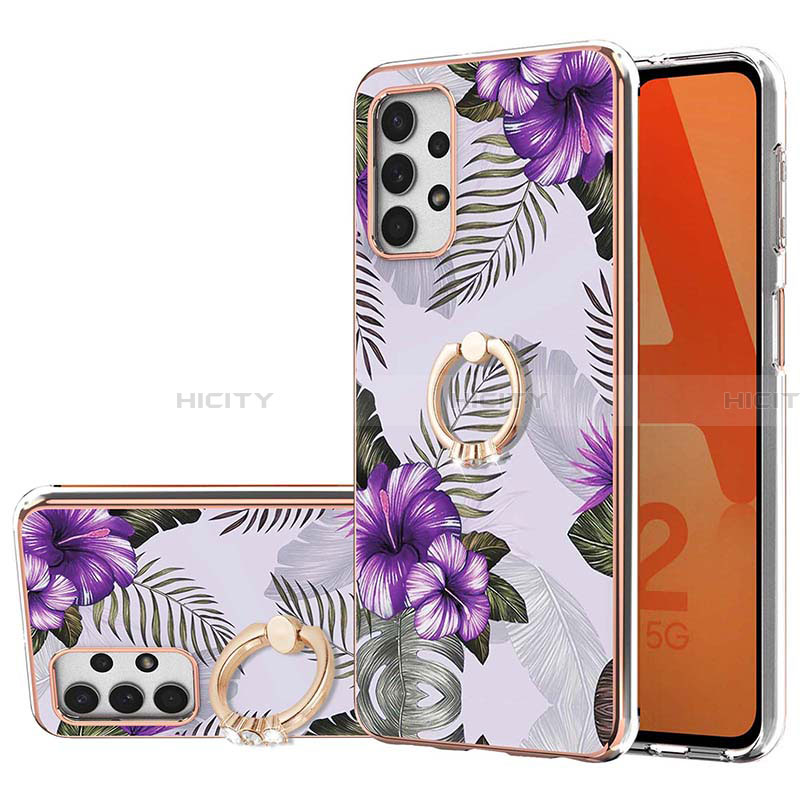 Custodia Silicone Gel Morbida Fantasia Modello Cover con Anello Supporto Y03B per Samsung Galaxy A23 4G Viola