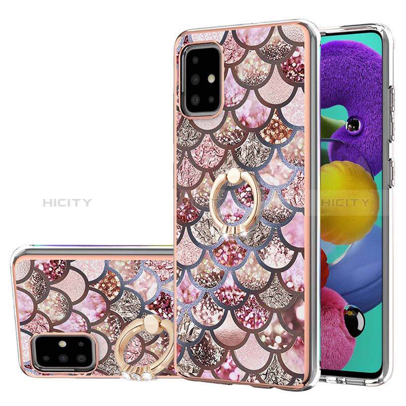 Custodia Silicone Gel Morbida Fantasia Modello Cover con Anello Supporto Y03B per Samsung Galaxy A51 4G Marrone