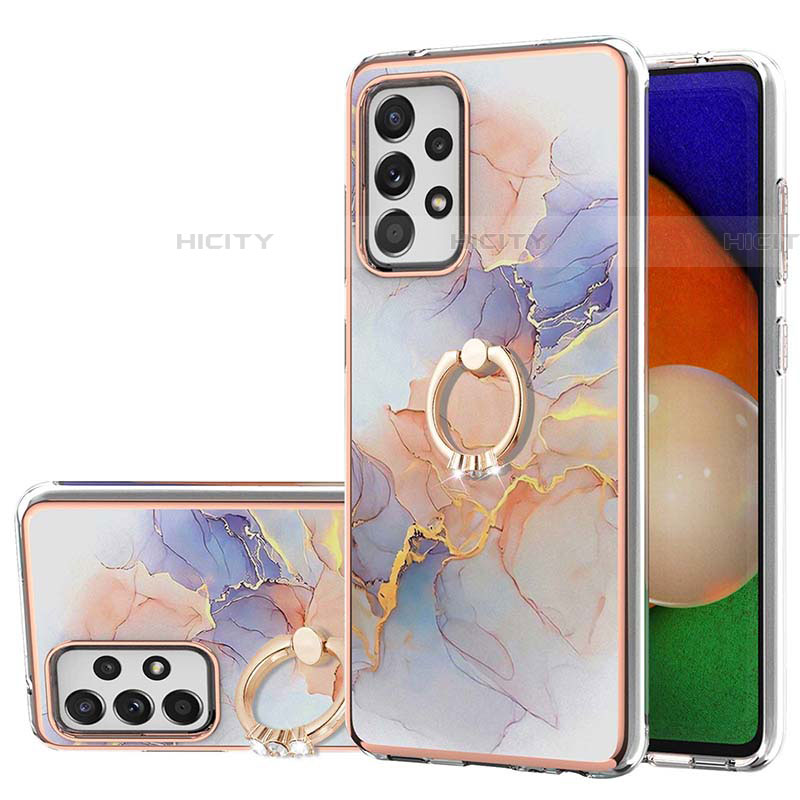 Custodia Silicone Gel Morbida Fantasia Modello Cover con Anello Supporto Y03B per Samsung Galaxy A52 5G Lavanda