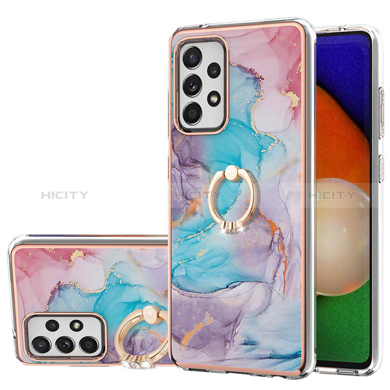 Custodia Silicone Gel Morbida Fantasia Modello Cover con Anello Supporto Y03B per Samsung Galaxy A52s 5G Blu