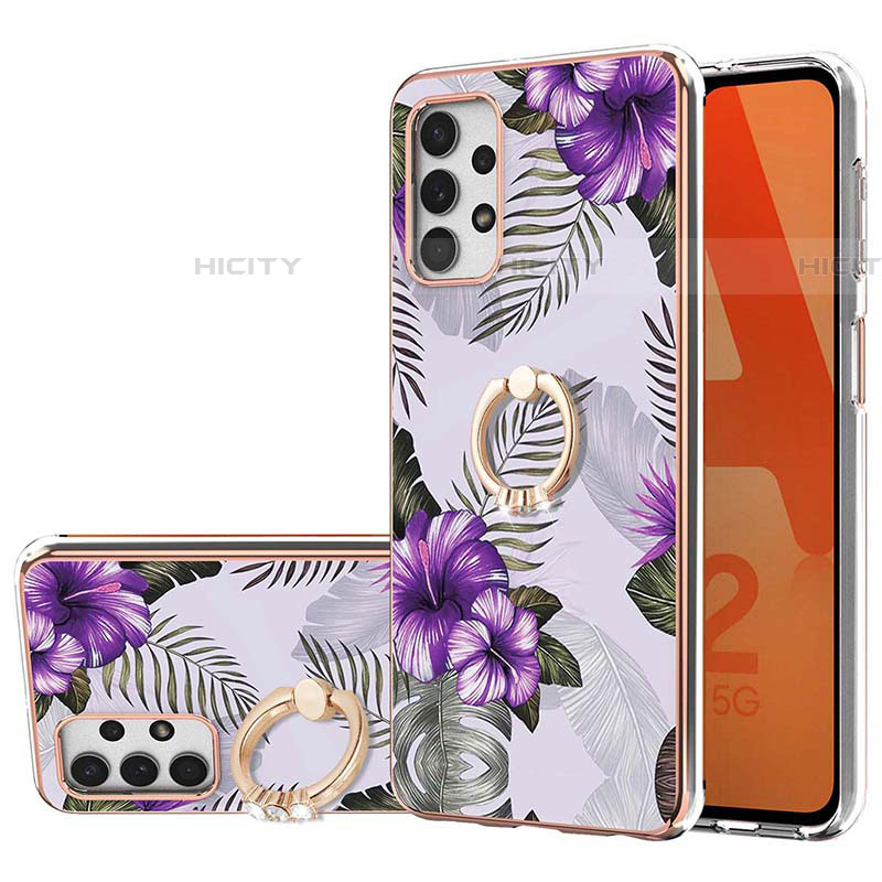 Custodia Silicone Gel Morbida Fantasia Modello Cover con Anello Supporto Y03B per Samsung Galaxy A53 5G Viola