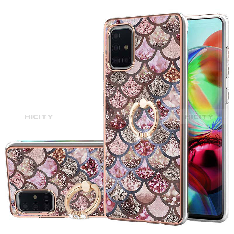 Custodia Silicone Gel Morbida Fantasia Modello Cover con Anello Supporto Y03B per Samsung Galaxy A71 4G A715 Marrone